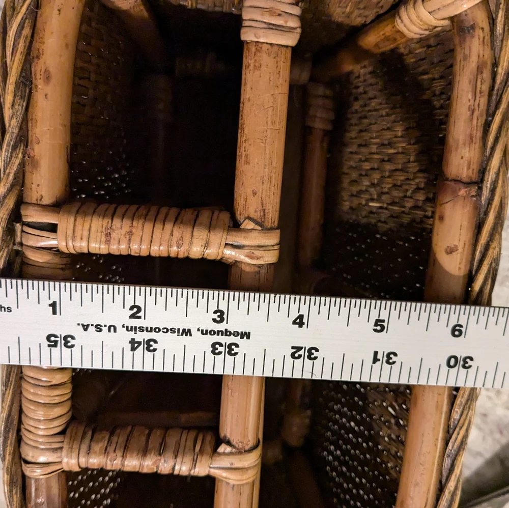 Basket Utensil Caddy Divided Storage Bohemian Organizer Vintage EUC Brown Wicker